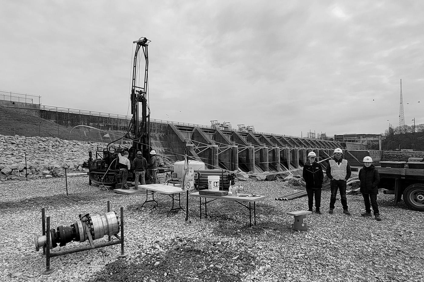 Geotechnical core holes at Kerr Dam